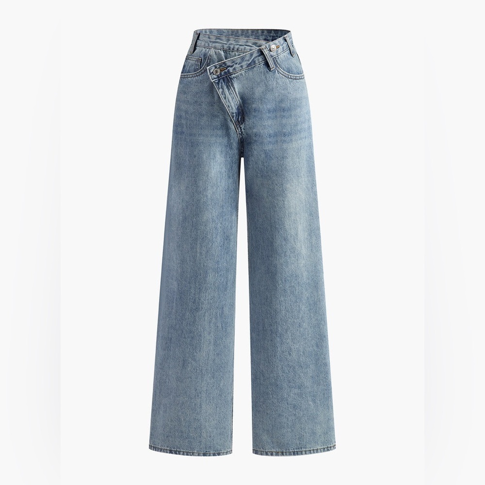 Commence Asymmetric Waist Wide-Leg Jeans Light Wash Size Medium
